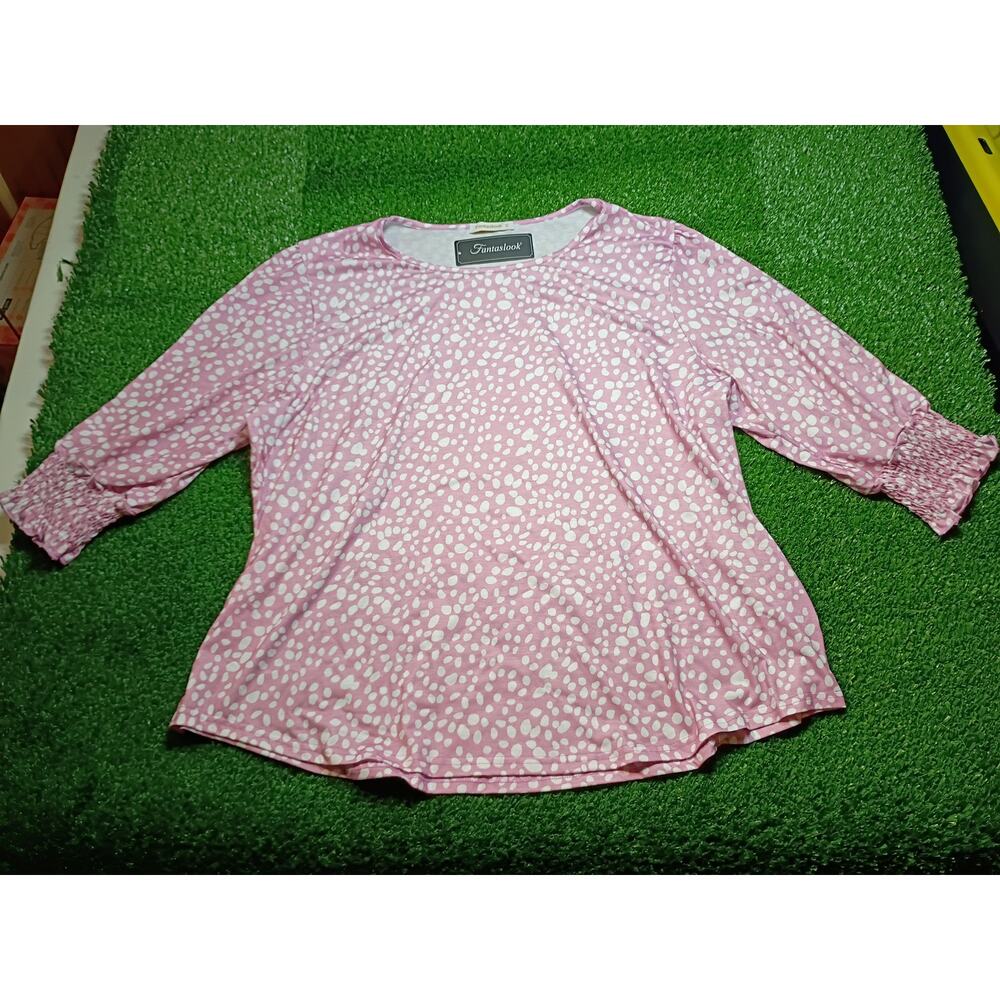 Charming Fantaslook Pink & White Dotted Blouse - NWT 3X